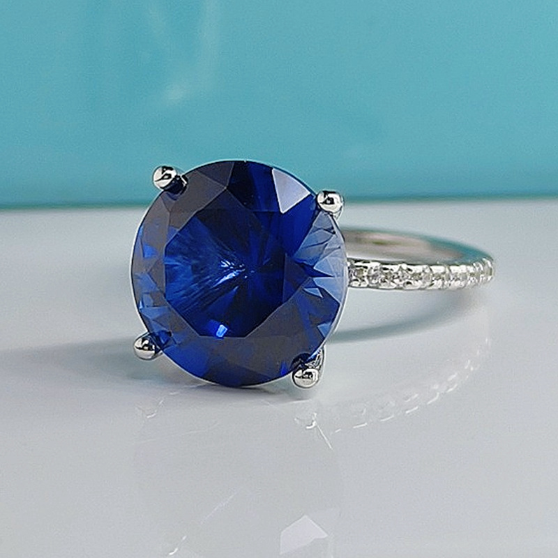 925 Sterling Silver Simple Blue Stone Ring, Elegant Gift